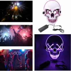 ASUPERMALL Halloween Party Masque Led Effrayant Flash Masque El Ligne Masque Lumiere Cosplay Masque Party Vetements Fournitures De Masque Option Multi-Couleurs, Bleu -Protection des voies respiratoires Soldes 22846311 4