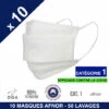 ALPHAMED X10 Masques ADULTE En Tissu Lavables Et Réutilisables UNS 1 - Grand Public Afnor DGA - CATEGORIE 1- Filtration 99% - 50 Lavages - BLANC - 25