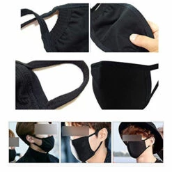 DEVENIRRICHE 2 Pcs Unisexe Adulte Coton Mélange Boucle D'oreille Visage Bouche Masque Anti Poussière Chaud Ski Cyclisme Sécurité (Noir) - Noir -Protection des voies respiratoires Soldes 24127337 3