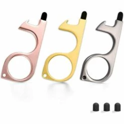 LANGRAY Ouvre-porte Propre 3 Pièces, Ouvre-porte De Sécurité Propre Anti-contact, En Alliage De Zinc-cuivre, Outil Sans Poignée Tactile Pour Lieux Publics, Portes, Ascenseur, écrans Tactiles