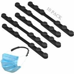 BEARSU Extenseur De Sangle De Masque En Silicone Avec Boutons, 10 Pièces D'extension De Masque Anti-Dérapant Réglable, Anti-Serrage Souple Eastique Sangle D'oreille Crochet Economiseur Protecteur - Noir
