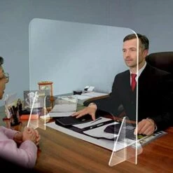 HDME VITRE ECRAN PROTECTION PLEXIGLASS TRANSPARENT 35X45CM COMPTOIR ACCUEIL RÃâCEPTION SEPARATION LATÃâRALE BOUCLIER HYGIAPHONE A02