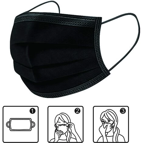 DEVENIRRICHE Lot De 50 Masques Jetables 3 Plis | Haute Filtrabilité, Convient Pour Les Peaux Sensibles Respirant Masque Facial (Noir) 7 DEVENIRRICHE Lot De 50 Masques Jetables 3 Plis | Haute Filtrabilité, Convient Pour Les Peaux Sensibles Respirant Masque Facial (Noir) – Image 5