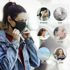 LITZEE Lot De 9 Masques De Bouche Unisexe Anti-poussière Et Anti-pollution Pour Le Visage En Coton Réutilisables Pour Cyclisme, Camping, Voyage, Noir -Protection des voies respiratoires Soldes 26463887 3