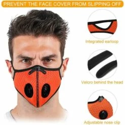 BETTERLIFE 5 Masques Anti-poussière De Sport, Filtres à Charbon Actif, Réutilisables, Respirants, Activités De Plein Air, Travail Du Bois, Tonte Et Course à Pied, Cyclisme Orange -Protection des voies respiratoires Soldes 26785722 3