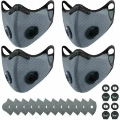 BETTERLIFE 4 Masques Anti-poussière De Sport + 12 Filtres à Charbon Actif, Réutilisables, Respirants, Activités De Plein Air, Travail Du Bois, Tonte Et Course, Cyclisme Gris