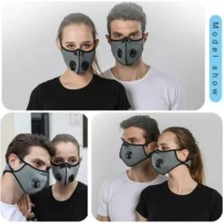 BETTERLIFE 4 Masques Anti-poussière De Sport + 12 Filtres à Charbon Actif, Réutilisables, Respirants, Activités De Plein Air, Travail Du Bois, Tonte Et Course, Cyclisme Gris -Protection des voies respiratoires Soldes 26785737 4