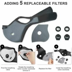 BETTERLIFE 4 Masques Anti-poussière De Sport + 12 Filtres à Charbon Actif, Réutilisables, Respirants, Activités De Plein Air, Travail Du Bois, Tonte Et Course, Cyclisme Gris -Protection des voies respiratoires Soldes 26785737 5
