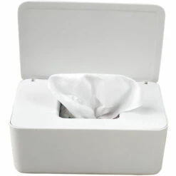 HAPPYSHOPPING Boite De Rangement De Masque Jetable Boite De Mouchoirs Scellee Anti-poussiere Domestique De Grande Capacite Avec Couvercle, Blanc