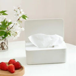 HAPPYSHOPPING Boite De Rangement De Masque Jetable Boite De Mouchoirs Scellee Anti-poussiere Domestique De Grande Capacite Avec Couvercle, Blanc -Protection des voies respiratoires Soldes 27394721 4