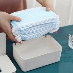 HAPPYSHOPPING Boite De Rangement De Masque Jetable Boite De Mouchoirs Scellee Anti-poussiere Domestique De Grande Capacite Avec Couvercle, Blanc -Protection des voies respiratoires Soldes 27394721 5