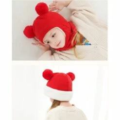 ILOVEMILAN Bonnet D'hiver Bébé Coupe-vent Chaud Tricoté Bonnet Enfant écharpe Rouge -Protection des voies respiratoires Soldes 27569691 3