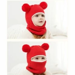 ILOVEMILAN Bonnet D'hiver Bébé Coupe-vent Chaud Tricoté Bonnet Enfant écharpe Rouge -Protection des voies respiratoires Soldes 27569691 4