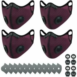 Triomphe Masque De Cyclisme Charbon Actif Anti-poussière PM2.5 Sports De Plein Air Maille Hommes Et Femmes Vélo Hiver Masque De Chaleur Violet Foncé 3I2) Masques De Sport 4 + 12 Filtres + 24 Valves Respiratoires