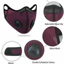 Triomphe Masque De Cyclisme Charbon Actif Anti-poussière PM2.5 Sports De Plein Air Maille Hommes Et Femmes Vélo Hiver Masque De Chaleur Violet Foncé 3I2) Masques De Sport 4 + 12 Filtres + 24 Valves Respiratoires -Protection des voies respiratoires Soldes 28617993 4