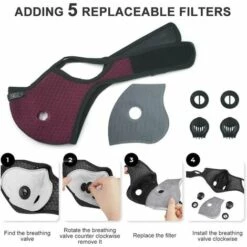 Triomphe Masque De Cyclisme Charbon Actif Anti-poussière PM2.5 Sports De Plein Air Maille Hommes Et Femmes Vélo Hiver Masque De Chaleur Violet Foncé 3I2) Masques De Sport 4 + 12 Filtres + 24 Valves Respiratoires -Protection des voies respiratoires Soldes 28617993 5