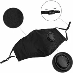 PERLE RARE Masque Facial Respirant 100% Coton Avec Valve à Air Et Boucles D'oreilles Réglables Et Pince De Nez, Réutilisable, Lavable Pour Un Usage Public Quotidien, Noir -Protection des voies respiratoires Soldes 30981051 3