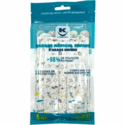 KELI FRANCE 50 Masques Type II Enfant KELI, Certifié Ce En14683 Type Ii, A Motif, Masque 3 Plis De Protection Haute Filtration 3 Couches En Polypropylène, 2 Élastiques + Barrette Nasale, Sachet De 5