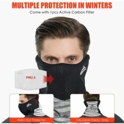 GOLOVEJOY Cache-Cou Hiver Avec 1pcs Filtre A Charbon Actif Hommes Femmes Coupe-Vent Balaclava Face Cover Cache-Cou Polaire Chaud Pour Ski Snowboard Cyclisme Randonnee Course A Pied Peche, Modele: Gris Fonce - Modele : Gris Fonce -Protection des voies respiratoires Soldes 36033873 5