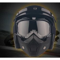 DONTODENT Masque De Lunettes De Moto Avec Masque Amovible, Masque De Motocross Pour Motos Avec Lunettes Amovibles Et Filtre à Bouche Pour Casques Vintage (Monture Noire, Verres Gris)