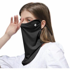 HAPPYSHOPPING Protection UV En Plein Air Couvre-visage Respirant Anti-poussiere Cache-oreille Reglable Bandana Pour La Course A Pied Randonnee Cyclisme, Modele: Noir 12,2 X 9,4" - Modele:Noir12.2X9.4" -Protection des voies respiratoires Soldes 36919924 4