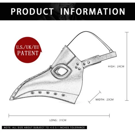 TRIOMPHE Masque Médical De La Peste Halloween Accessoires Costume Steampunk Gothic Cosplay Retro Cuir Masque (Noir) 4 TRIOMPHE Masque Médical De La Peste Halloween Accessoires Costume Steampunk Gothic Cosplay Retro Cuir Masque (Noir) – Image 2