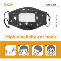 LANGRAY Couvre-bouche Pour Enfants Noir Etoile Pour Sourds Et Malentendants Anti-poussière Avec Fenêtre Transparente Expression Visible Langue Des Lèvres Unsiex Protection Pour Enfants Noir -Protection des voies respiratoires Soldes 37891947 4