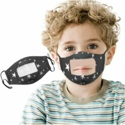 LANGRAY Couvre-bouche Pour Enfants Noir Etoile Pour Sourds Et Malentendants Anti-poussière Avec Fenêtre Transparente Expression Visible Langue Des Lèvres Unsiex Protection Pour Enfants Noir -Protection des voies respiratoires Soldes 37891947 5