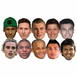 STAR CUTOUTS Masque En Carton Paquet De 10 Visages De Footballeur - Cristiano Ronaldo, Aguero, Neymar, Kompany, Messi, Kroos, Lewandowski, Alli, Mbappe, Griezmann - Multicolor