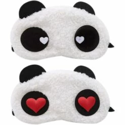 ILOVEMILAN Masques Pour Les Yeux En Forme De Panda - Doux Et Moelleux - Idéal Pour Les Voyages Et Les Soirées Pyjama 2pcs （Panda Roux Aux Yeux D'amour + Panda Blanc Aux Yeux D'amour）