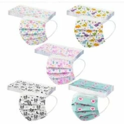 TRIOMPHE 50 Pcs Mignonne Masque Enfants, Non-tissé Respirant à Trois Couches Super Confortable, Imprimé Bandeaux Pour Fille Et Garçon