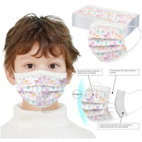 TRIOMPHE 50 Pcs Mignonne Masque Enfants, Non-tissé Respirant à Trois Couches Super Confortable, Imprimé Bandeaux Pour Fille Et Garçon 5 TRIOMPHE 50 Pcs Mignonne Masque Enfants, Non-tissé Respirant à Trois Couches Super Confortable, Imprimé Bandeaux Pour Fille Et Garçon – Image 3