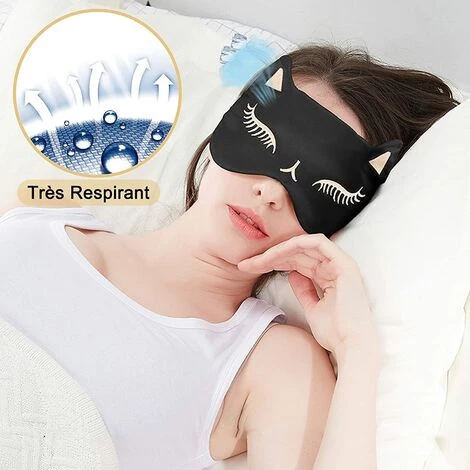 LITZEE Masque De Sommeil, Confortable Doux En Soie Naturelle Occultant Chat Masque De Nuit Avec Bouchons D'oreille Et Sangle Réglable, Sleeping Mask Pour Femmes Et Hommes Voyage Sieste Noir 3 LITZEE Masque De Sommeil, Confortable Doux En Soie Naturelle Occultant Chat Masque De Nuit Avec Bouchons D'oreille Et Sangle Réglable, Sleeping Mask Pour Femmes Et Hommes Voyage Sieste Noir