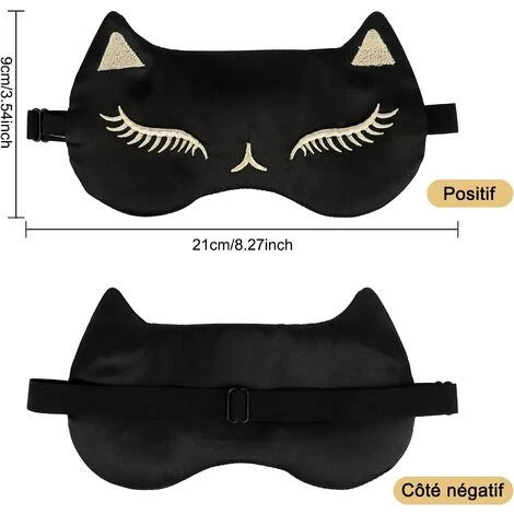 LITZEE Masque De Sommeil, Confortable Doux En Soie Naturelle Occultant Chat Masque De Nuit Avec Bouchons D'oreille Et Sangle Réglable, Sleeping Mask Pour Femmes Et Hommes Voyage Sieste Noir 4 LITZEE Masque De Sommeil, Confortable Doux En Soie Naturelle Occultant Chat Masque De Nuit Avec Bouchons D'oreille Et Sangle Réglable, Sleeping Mask Pour Femmes Et Hommes Voyage Sieste Noir – Image 2