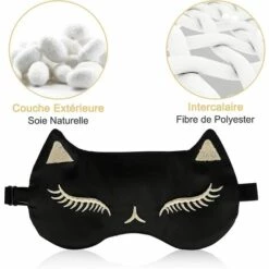LITZEE Masque De Sommeil, Confortable Doux En Soie Naturelle Occultant Chat Masque De Nuit Avec Bouchons D'oreille Et Sangle Réglable, Sleeping Mask Pour Femmes Et Hommes Voyage Sieste Noir 9 LITZEE Masque De Sommeil, Confortable Doux En Soie Naturelle Occultant Chat Masque De Nuit Avec Bouchons D'oreille Et Sangle Réglable, Sleeping Mask Pour Femmes Et Hommes Voyage Sieste Noir -Protection des voies respiratoires Soldes 39397595 3