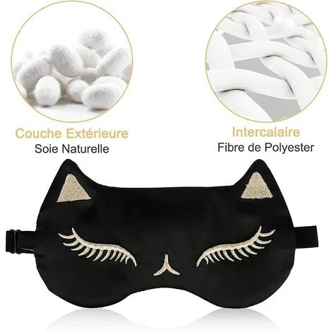 LITZEE Masque De Sommeil, Confortable Doux En Soie Naturelle Occultant Chat Masque De Nuit Avec Bouchons D'oreille Et Sangle Réglable, Sleeping Mask Pour Femmes Et Hommes Voyage Sieste Noir 5 LITZEE Masque De Sommeil, Confortable Doux En Soie Naturelle Occultant Chat Masque De Nuit Avec Bouchons D'oreille Et Sangle Réglable, Sleeping Mask Pour Femmes Et Hommes Voyage Sieste Noir – Image 3