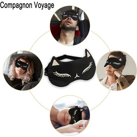 LITZEE Masque De Sommeil, Confortable Doux En Soie Naturelle Occultant Chat Masque De Nuit Avec Bouchons D'oreille Et Sangle Réglable, Sleeping Mask Pour Femmes Et Hommes Voyage Sieste Noir 6 LITZEE Masque De Sommeil, Confortable Doux En Soie Naturelle Occultant Chat Masque De Nuit Avec Bouchons D'oreille Et Sangle Réglable, Sleeping Mask Pour Femmes Et Hommes Voyage Sieste Noir – Image 4