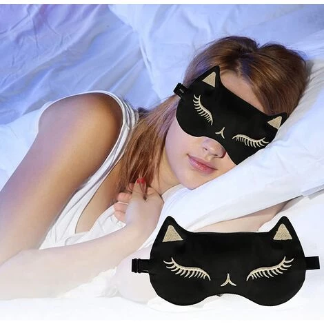 LITZEE Masque De Sommeil, Confortable Doux En Soie Naturelle Occultant Chat Masque De Nuit Avec Bouchons D'oreille Et Sangle Réglable, Sleeping Mask Pour Femmes Et Hommes Voyage Sieste Noir 7 LITZEE Masque De Sommeil, Confortable Doux En Soie Naturelle Occultant Chat Masque De Nuit Avec Bouchons D'oreille Et Sangle Réglable, Sleeping Mask Pour Femmes Et Hommes Voyage Sieste Noir – Image 5