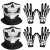 ILOVEMILAN Lot De 2 Masques Crâne Et Gants Squelette Blancs Pour Halloween, Danse, Fête, Cosplay -Protection des voies respiratoires Soldes 39636986 1