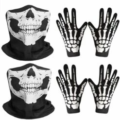 ILOVEMILAN Lot De 2 Masques Crâne Et Gants Squelette Blancs Pour Halloween, Danse, Fête, Cosplay