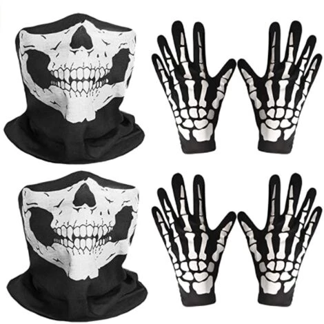 ILOVEMILAN Lot De 2 Masques Crâne Et Gants Squelette Blancs Pour Halloween, Danse, Fête, Cosplay 3 ILOVEMILAN Lot De 2 Masques Crâne Et Gants Squelette Blancs Pour Halloween, Danse, Fête, Cosplay