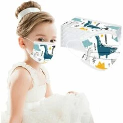 BETTERLIFE Visage_Masque_Enfants Jetable 3 Couches Anti-Poussière Respirant Face Scarfs, Avec Crochets D'oreille élastiques, Imprimé Tie-Dye, Extérieur Mouvement Cyclisme, Garçon Et Fille 50 Pièces -Protection des voies respiratoires Soldes 39689731 2