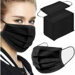ILOVEMILAN Lot De 100 Masques Jetables Noirs Pour Le Visage - Respirant - Élastiques Pour Les Oreilles