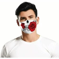 PERLE RARE Masque Facial 4 Pièces Réutilisable - Lavable Et Respirant - Distanciation Sociale (Crâne De Rosae) -Protection des voies respiratoires Soldes 41394039 5