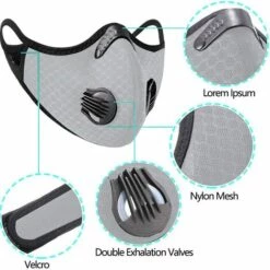 VERSAILLESFR Masque Anti-poussière Anti-pollution Pour Sport Avec 3 Filtres à Charbon Actif Et 2 Valves Anti-poussière - Pour Moto, Cyclisme, Course à Pied, évacuation Des Fumées-gris) -Protection des voies respiratoires Soldes 41441687 3