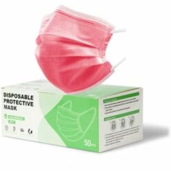 ILOVEMILAN 50 Pcs Couleur Unie Adulte Masque Jetable - Respirant - Anti-Poussière Respirable Earloop Bouche Masque De Visage (rouge）