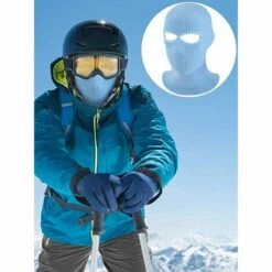 ILOVEMILAN Masque De Ski Cagoule 2 Trous, Masque Intégral En Tricot Chaud D'hiver, Pour Le Ski, Le Snowboard, La Moto Et Les Sports De Plein Air(bleu Ciel) -Protection des voies respiratoires Soldes 41575513 3