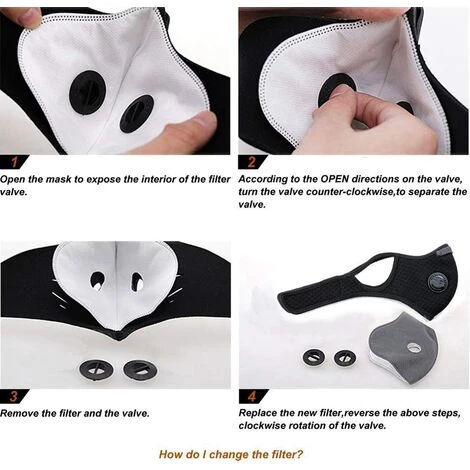 TANABATA Masque De Protection Face De Poussière Réutilisable, Protecteur Sportif M Avec Filtre à Charbon Actif Et Valves/ Pour La Moto, Le Cyclisme, La Course à Pied Et Les Activités De Plein Air(1 Noir + 8 Filtres Supplémentaires) 5 TANABATA Masque De Protection Face De Poussière Réutilisable, Protecteur Sportif M Avec Filtre à Charbon Actif Et Valves/ Pour La Moto, Le Cyclisme, La Course à Pied Et Les Activités De Plein Air(1 Noir + 8 Filtres Supplémentaires) – Image 3