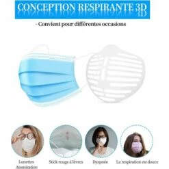 TANABATA Masque De Protection Supports Masque, Anka Support De Masque Respirant,Cadre De Support Masque Silicone Transparent, Doux Inodore Et Inoffensif Pour Le Corps Humain, Convient Aux Adultes Et Aux Enfants 10Packs -Protection des voies respiratoires Soldes 43186689 3