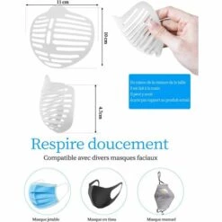 TANABATA Masque De Protection Supports Masque, Anka Support De Masque Respirant,Cadre De Support Masque Silicone Transparent, Doux Inodore Et Inoffensif Pour Le Corps Humain, Convient Aux Adultes Et Aux Enfants 10Packs -Protection des voies respiratoires Soldes 43186689 4